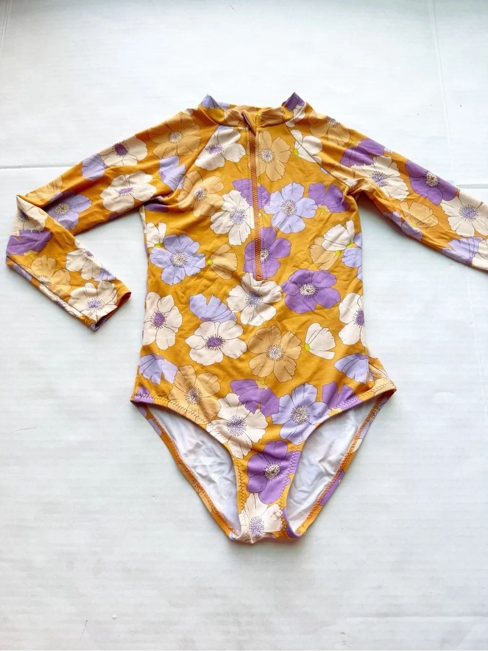 Zara Girl Long Sleeve Rash Guard in Orange Purple Floral Print size 8-9Y